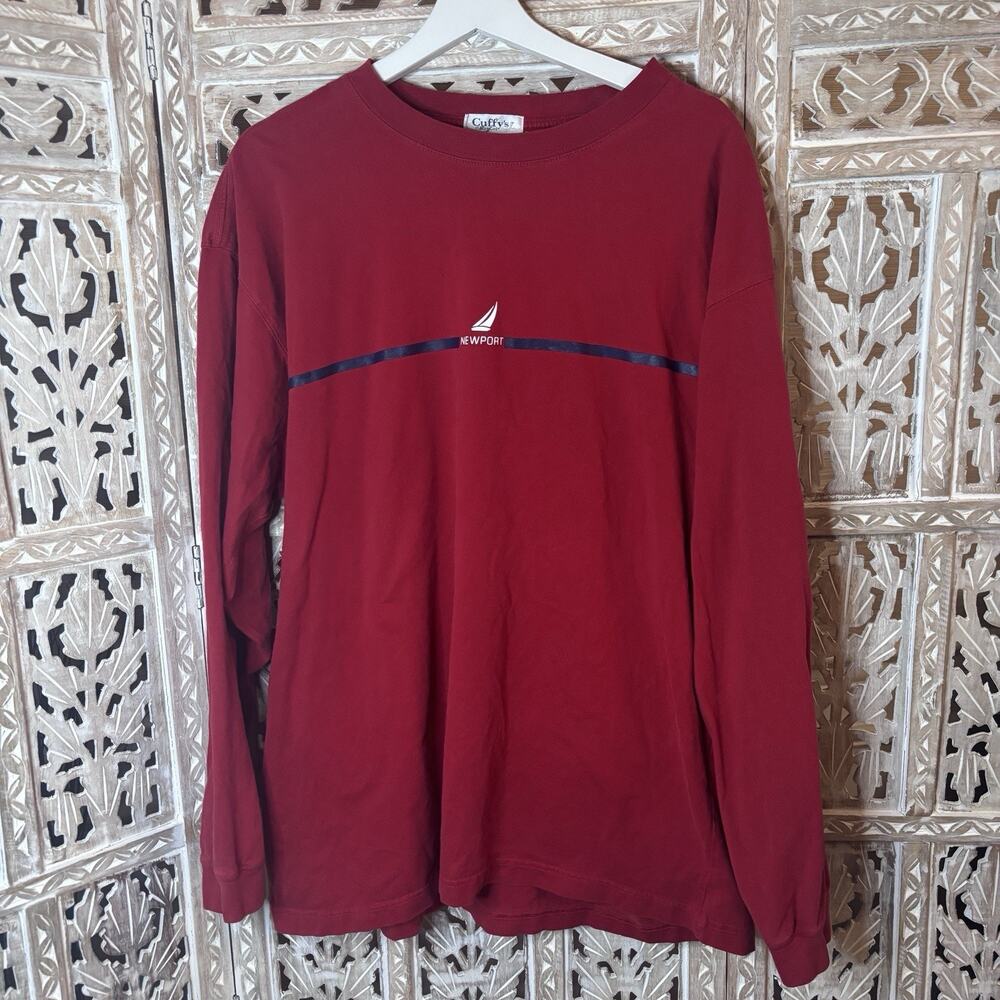 Cuffy's Cape Cod Mens Casual T-Shirt Long Sleeve Crew Neck Nautical Size XL Red